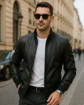Viterbo – Classic Black Leather Bomber Jacket for Men